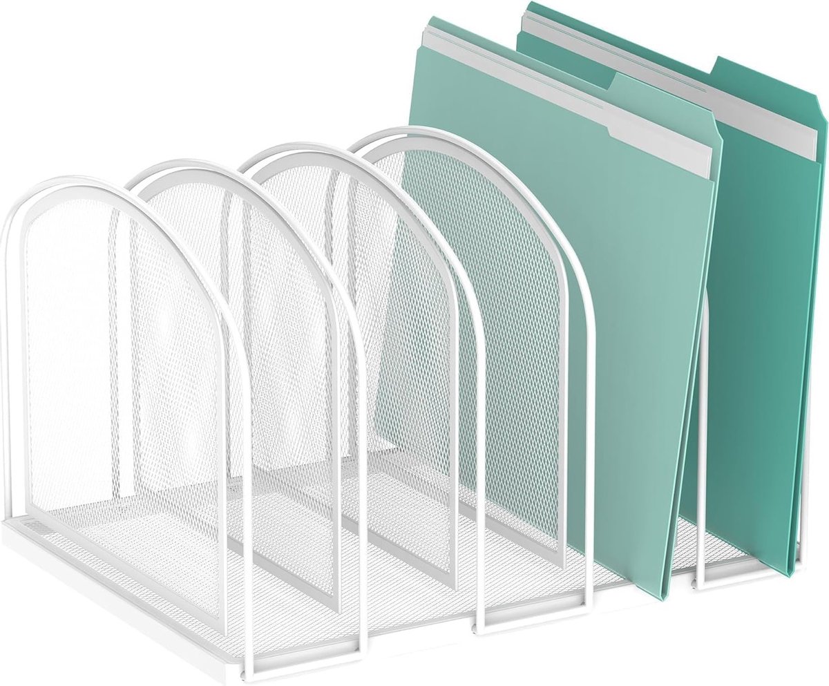 5-delige Mesh Bestandsorganizer voor Bureau, Staande Documenthouder, Kantoor Organizer, Bestanden Sorteren, Thuis en Klaslokaal, Wit