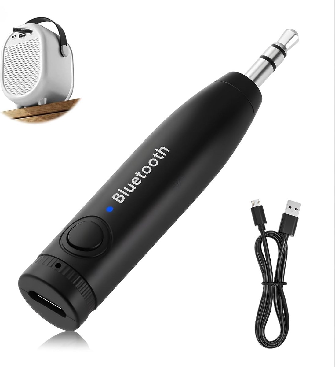 SnelShoppen - Bluetooth Adapter voor Auto, Draadloze Muziekstreaming met AUX Jack, Bluetooth 5.0, Ingebouwde Microfoon voor Handsfree Bellen, Compact