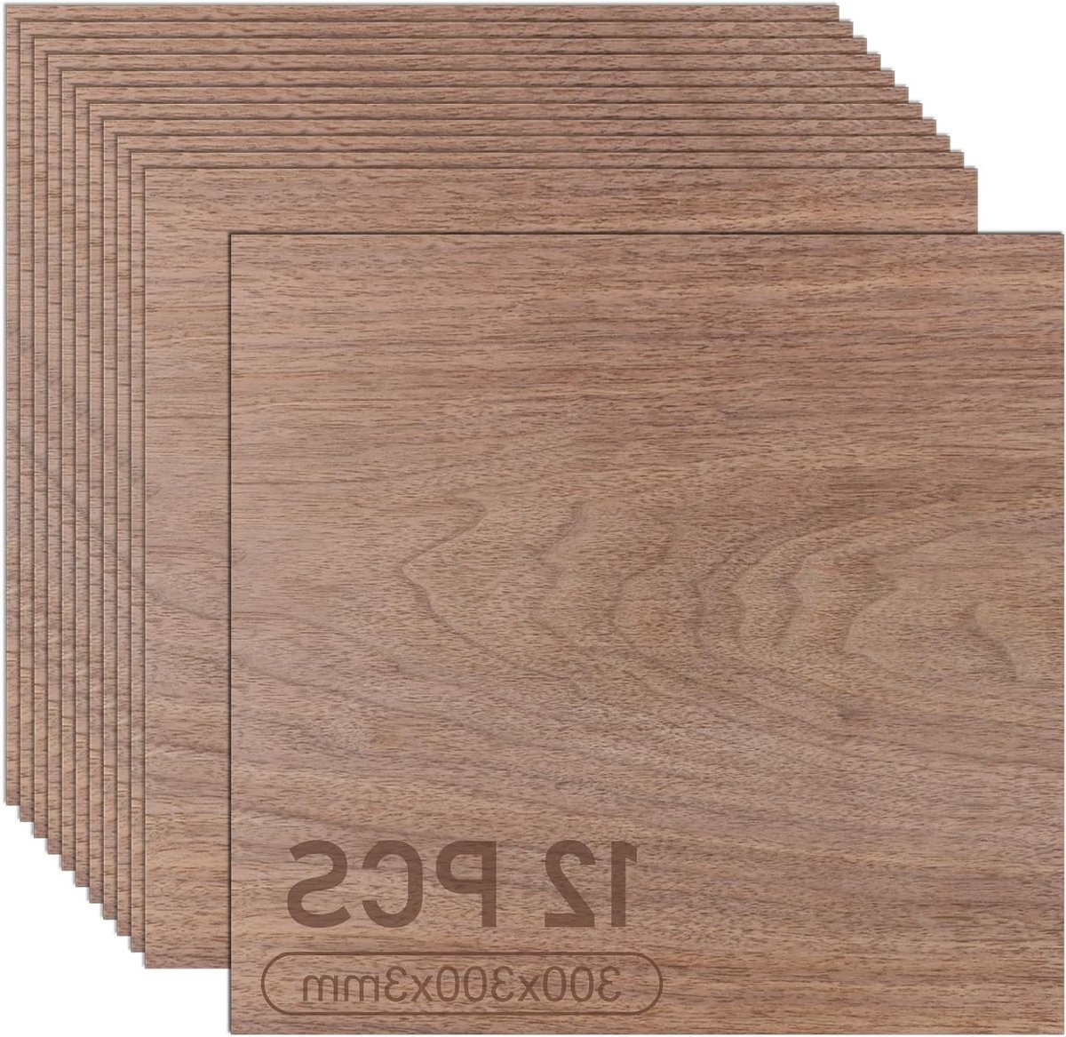 12 Onbehandelde Plywood Platen van 3 mm, 30 x 30 cm voor Houtbewerking, Lasergraveren en DIY Projecten