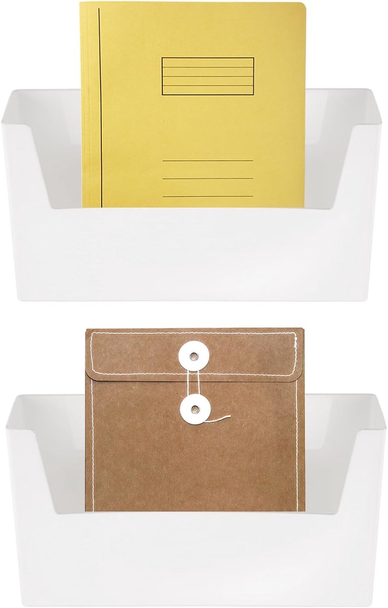 SnelShoppen - 2 Pack Wandbeugels zonder Boren, Magazijn Organizer voor Mappen en Documenten, Wandhouder voor Deur met Plakstrip, Wit