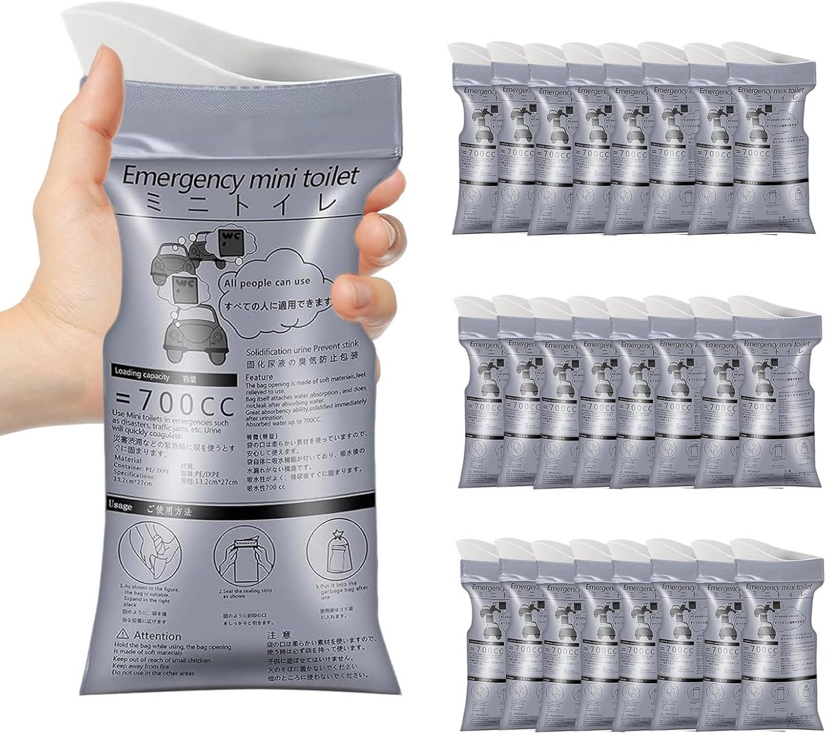 SnelShoppen - 24 Stuks Reis Urinezakken 700 ml Gel Urinezak voor Mannen Vrouwen Kinderen Roze Met Handvat Mobiele Nood Toiletoplossing voor Thuis en O