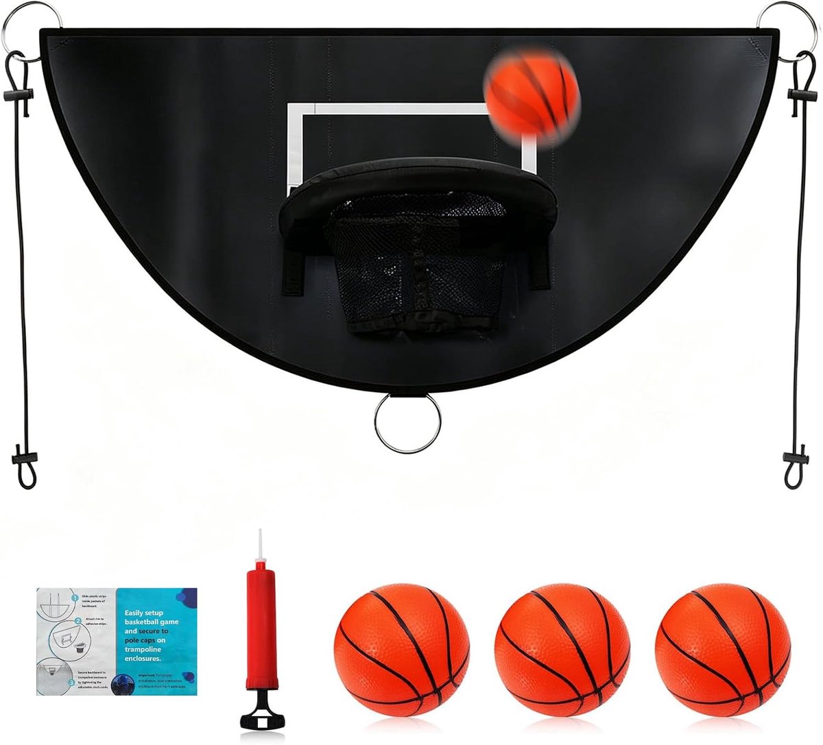 SnelShoppen - Trampoline Basketbalkorf Set met Scheurrand, Mini-Basketbalmand, 3 Mini-Basketballen, Inclusief Handpomp en Montagehandleiding, Kinderen