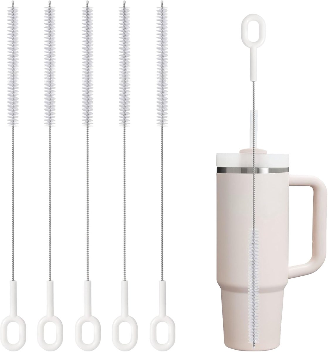 SnelShoppen - 5 Stuks Rietjes Reinigingsborstel Set - 30 cm/10 cm Dunne Nylon Draad Borstels - Flesborstel voor Testbuizen, Theepot en Drinkrietjes