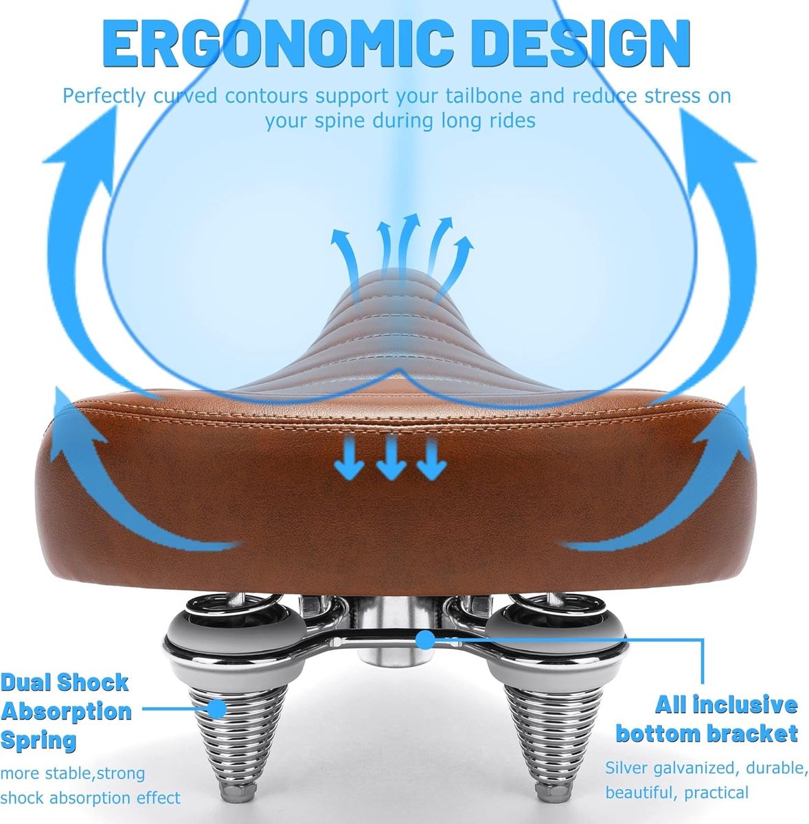 SnelShoppen - Comfortabele Fiets zadel voor Mannen en Vrouwen, Brede Zachte Fiets zadel, Ergonomisch Kussen, Universele Vervangende Fiets zadel voor S
