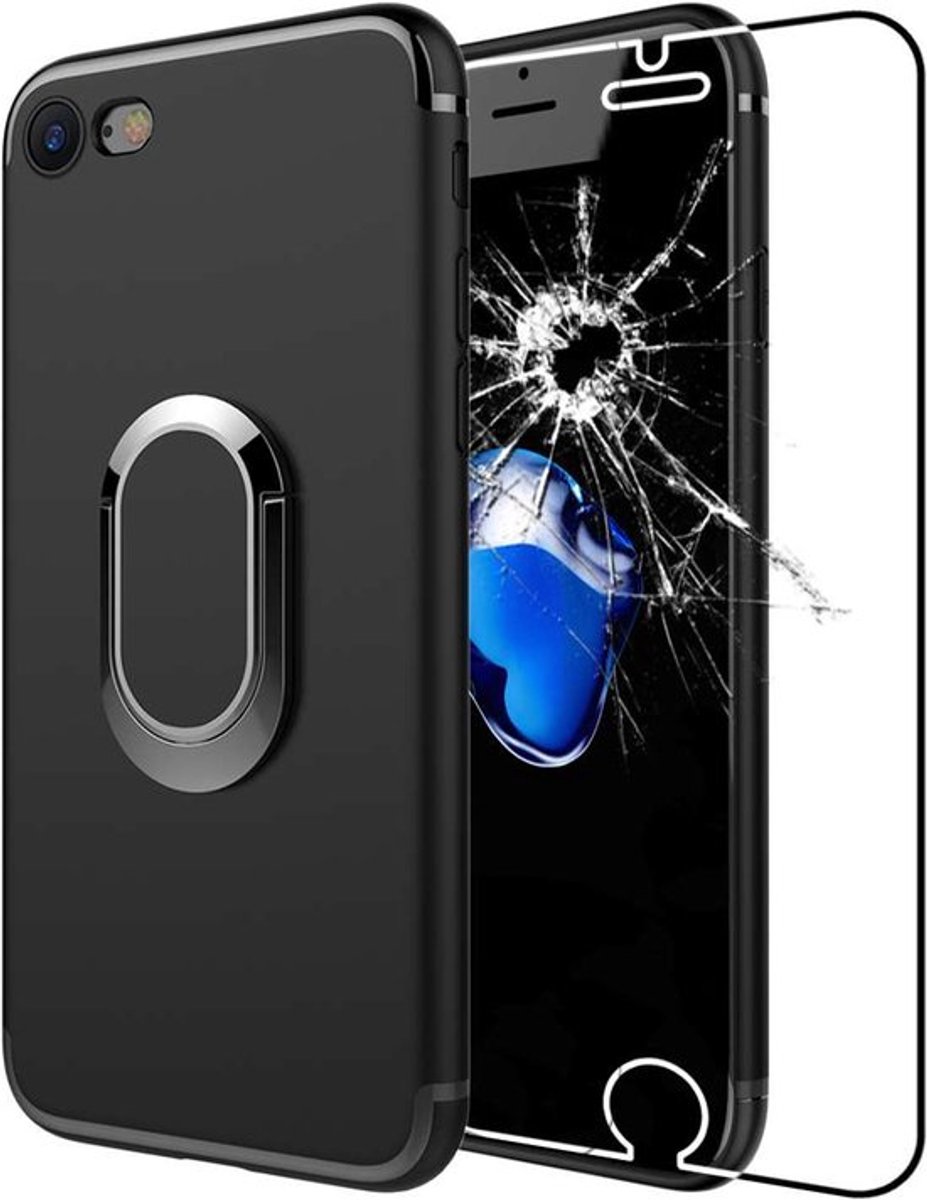 ebestStar - Hoes geschikt voor iPhone 6 6S Apple, Silicone Ringhouder Cover Case, 360 Graden Draaibaar Hoesje, Zwart + Gehard Glas