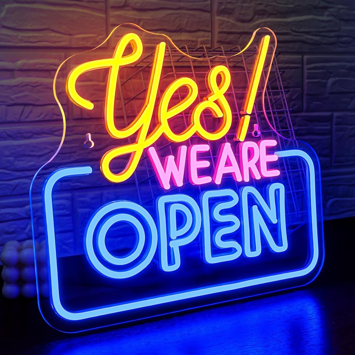 SnelShoppen - Open Neon Sign LED Licht Yes - Kleurige Neon Wanddecoratie in Geel, Roze en Blauw - Perfect voor Bar, Restaurant, Club, Feesten en Thuis