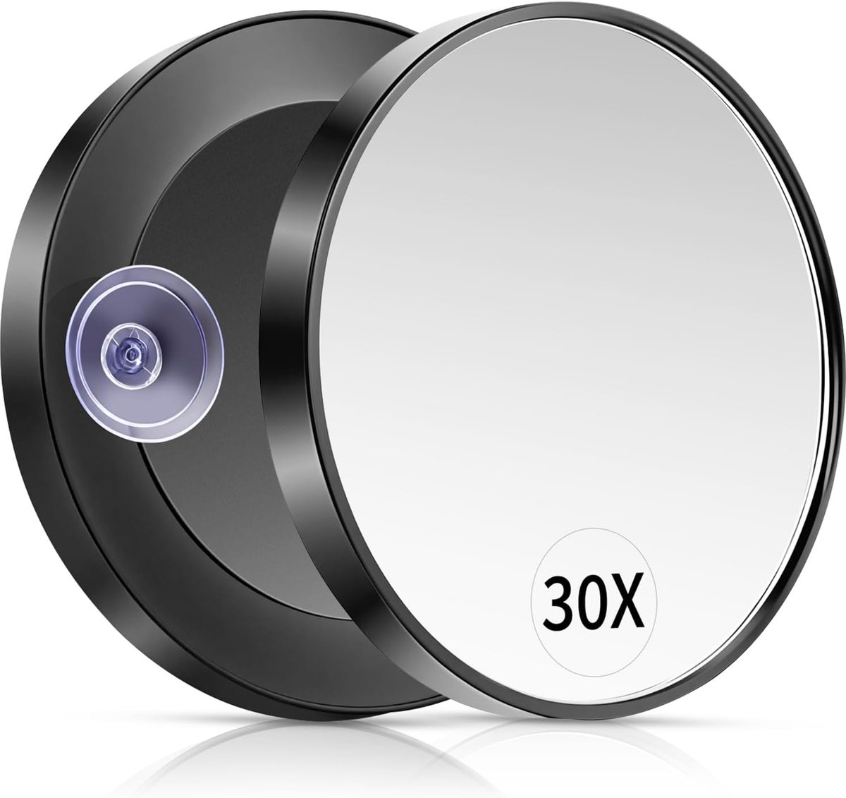Thijox - Vergrotingsspiegel 30x met Zuignappen - Draagbare Make-Up Spiegel voor Reizen - Compacte Wenkbrauw Spiegel, Zwart - 8,8 cm Diameter, Ideaal v