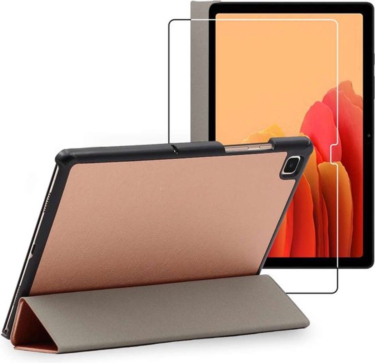 ebestStar - Hoes geschikt voor Samsung Galaxy Tab A7 10.4 T505 (2022, 2020), Slanke Design PU Lederen Etui, Automatische Slaap/Wake, SmartCase hoesje, Rosegoud + Gehard Glas