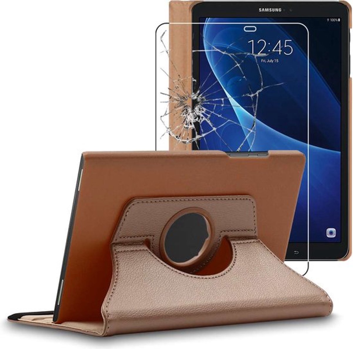 ebestStar - Hoes geschikt voor Samsung Galaxy Tab A6 A 10.1 (2018, 2016) T580 T585, Roterende Etui, Case, 360° Draaibaar hoesje, Goud + Gehard Glas