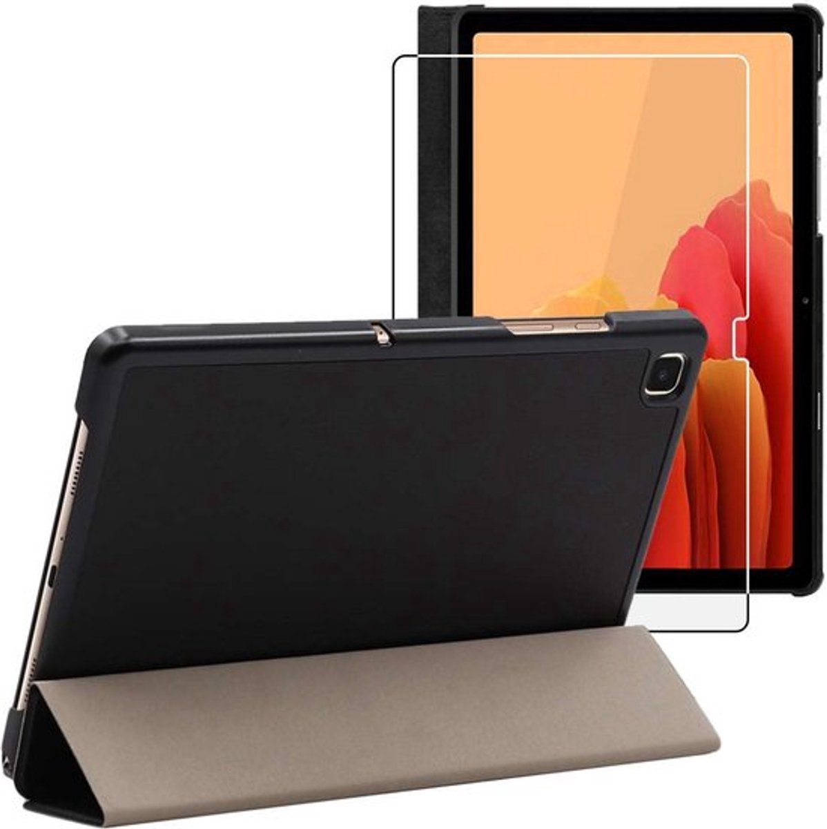 ebestStar - Hoes geschikt voor Samsung Galaxy Tab A7 10.4 T505 (2022, 2020), Slanke Design PU Lederen Etui, Automatische Slaap/Wake, SmartCase hoesje, Zwart + Gehard Glas