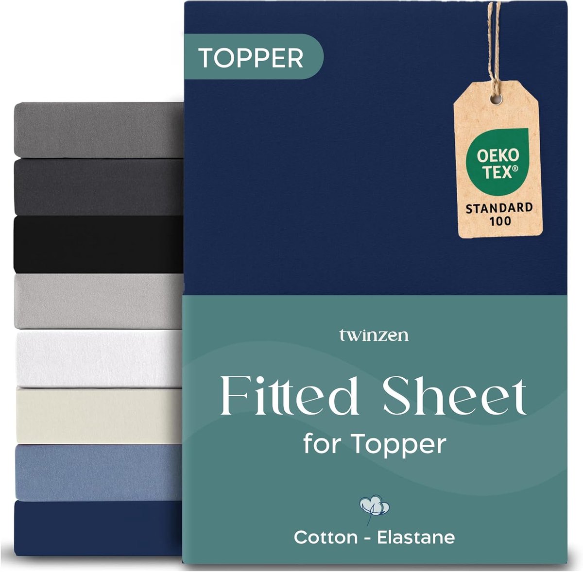 SnelShoppen - Premium Fitted Sheet 200x200cm - Donkerblauw - Katoen met 5% Elastane - 18cm Diep - Perfecte Pasvorm voor Matrasbescherming