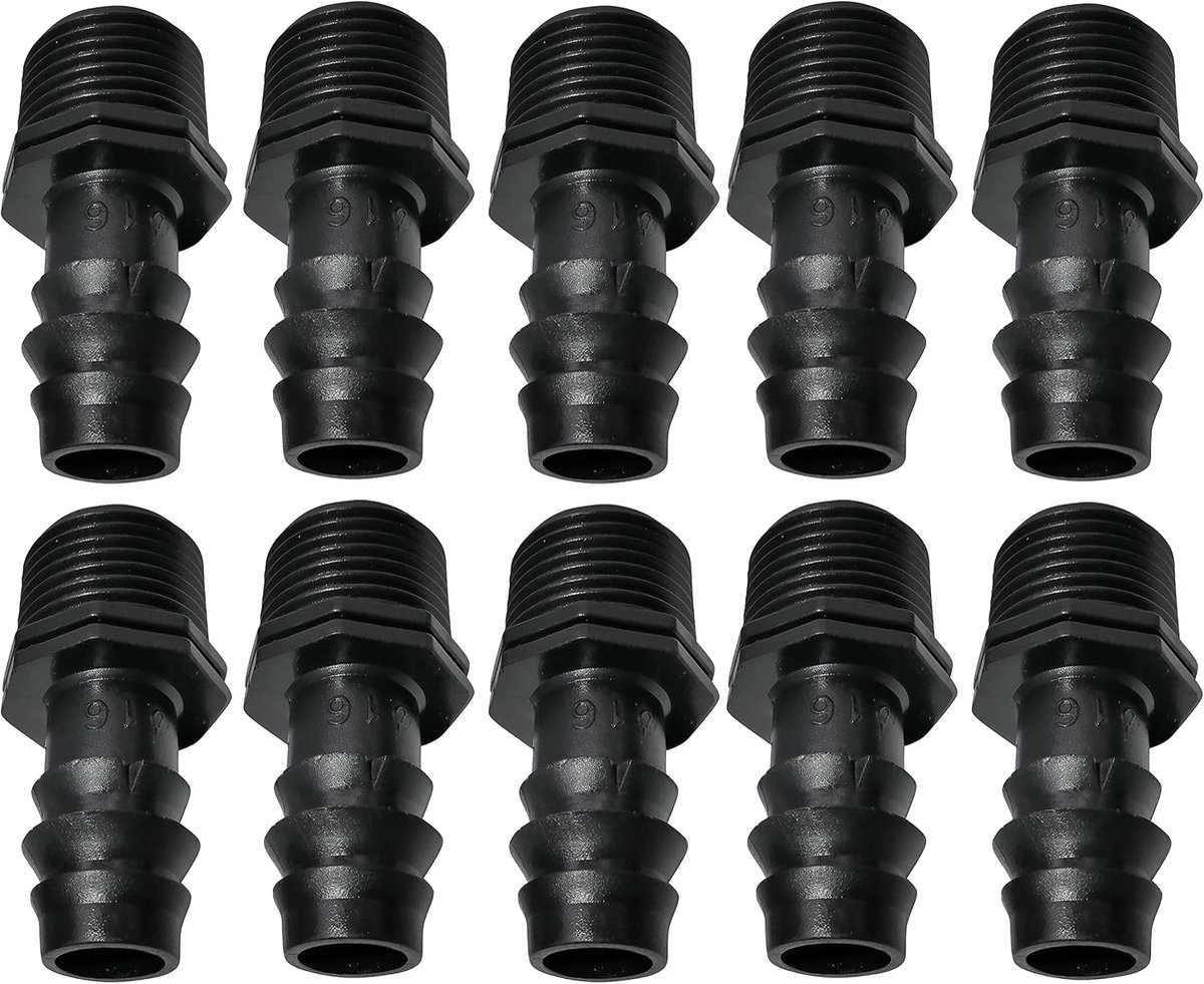 SnelShoppen - Set van 10 Male Adapters/Barbed Fittings Ø16mmx1/2'' voor Drip Irrigatiesysteem - Tuinaccessoires voor Waterleiding en Besproeiing