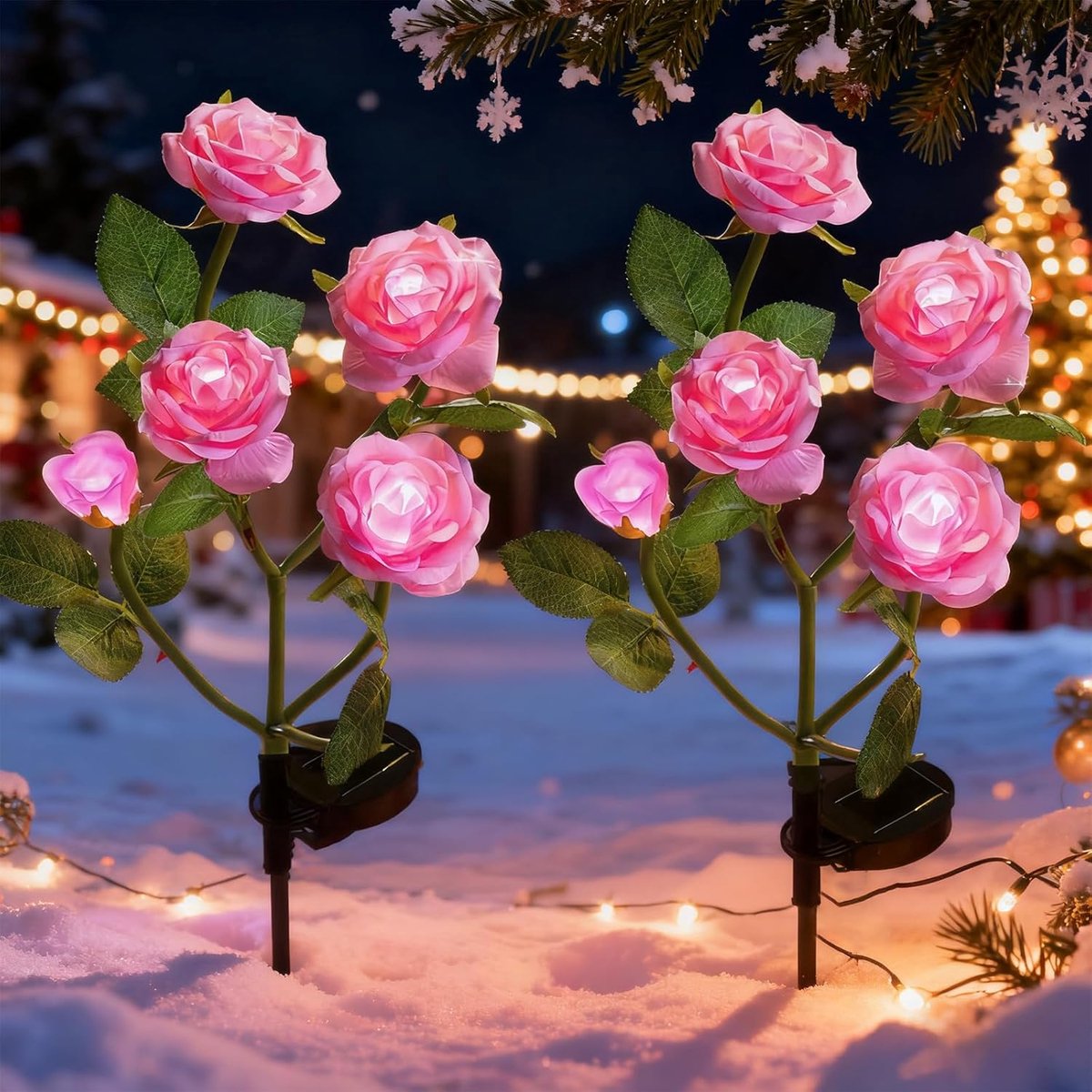 SnelShoppen - Solar Lights Tuin Solar Led Lampen Buiten Tuinverlichting met 10 Rozen, Sfeervolle Fairy Landscape Bloem Lichten voor Tuin, Patio, Oprit