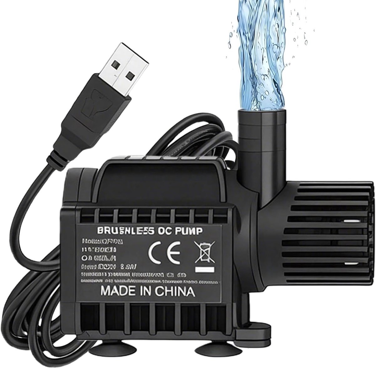 SnelShoppen - Mini Waterpomp met Snelheidsregeling - USB Dompelpomp 600 L/h, Max. Hoogte 2.2 m, Stille Vijverpomp met 2 m USB Oplaadkabel voor Waterci