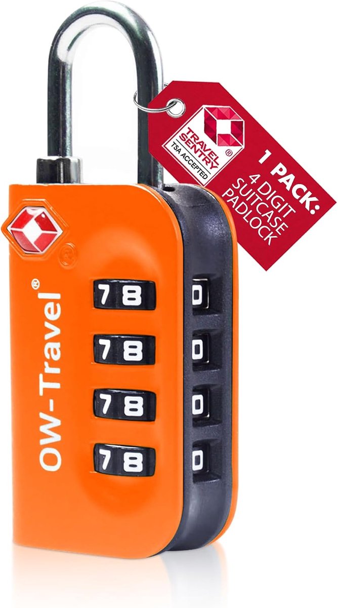 SnelShoppen - TSA Hangslot 4 Cijfers Combinatieslot Koffer Slot Oranje - Robuust Zinc Alloy, Ideaal voor Bagage, Rugzak, Gymkluisje, Reizen en USA-vlu