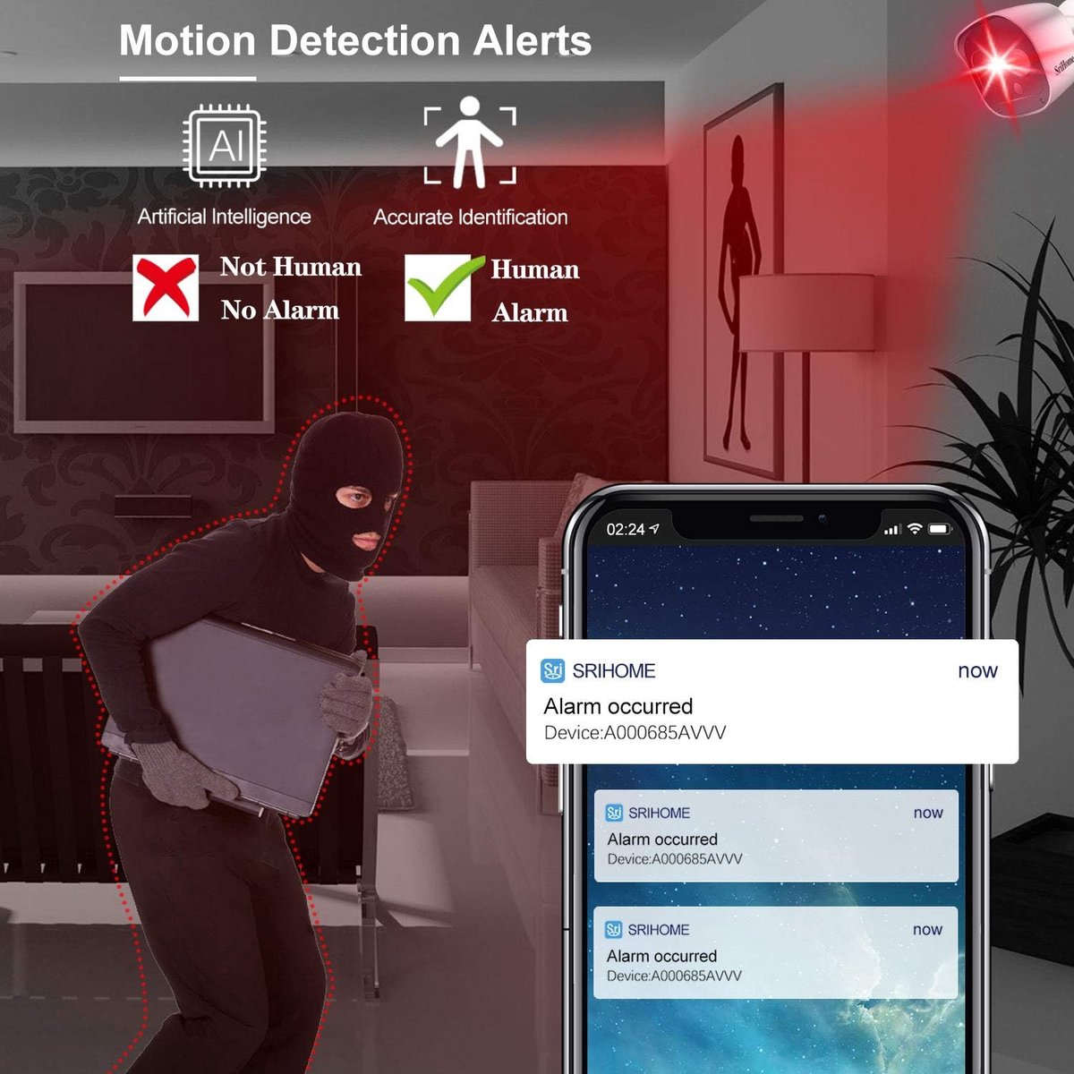 SnelShoppen - WiFi Beveiligingscamera, Draadloze Binnen en Buiten Camera met Bewegingsdetectie, Twee-Weg Audio, Nachtzicht en IP66 Waterdicht voor Thu