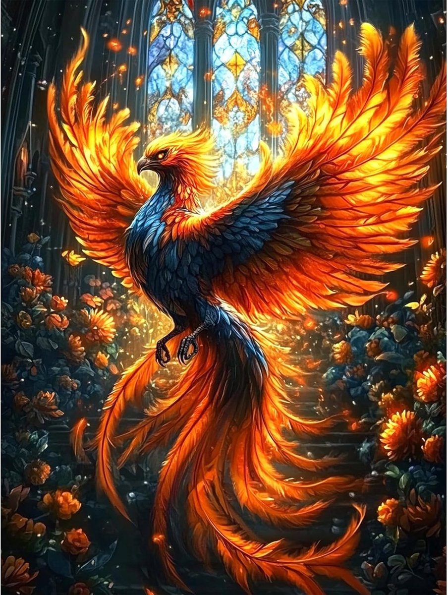 SnelShoppen - Paint by Numbers voor Volwassenen - KEYIFA Phoenix Schilderen op Nummer Kit met Acrylverf en Penseel - DIY Phoenix Schilderij voor Wandd