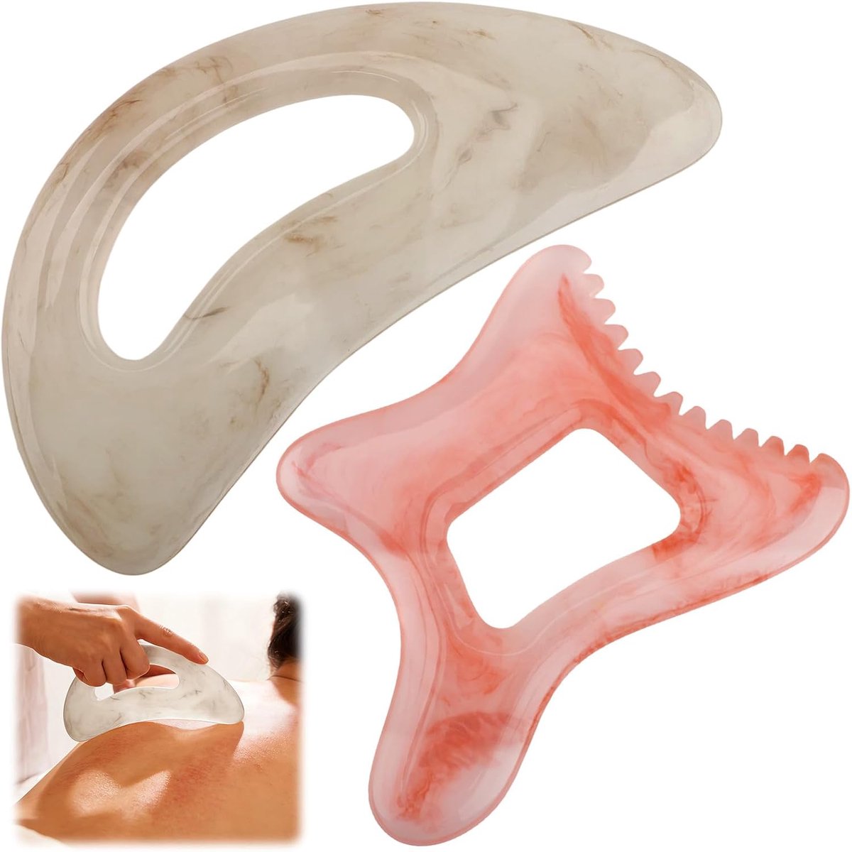 Thijox - Gua Sha Steenset 2 Stuks - Hars Gua Sha Massageapparaat voor Lichaam - Groot Guasha Scraping Tool - Lymfedrainage & Cellulitis Massageapparaa