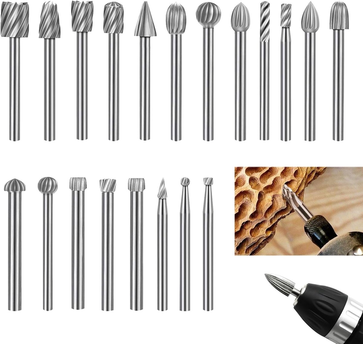 SnelShoppen - 20pcs Rotary Frees Cutter Set HSS 3mm Schacht, Carbide Frezen voor Dremel, Voor Houtsnijden, Graveren, Polijsten, Metalen Bewerking