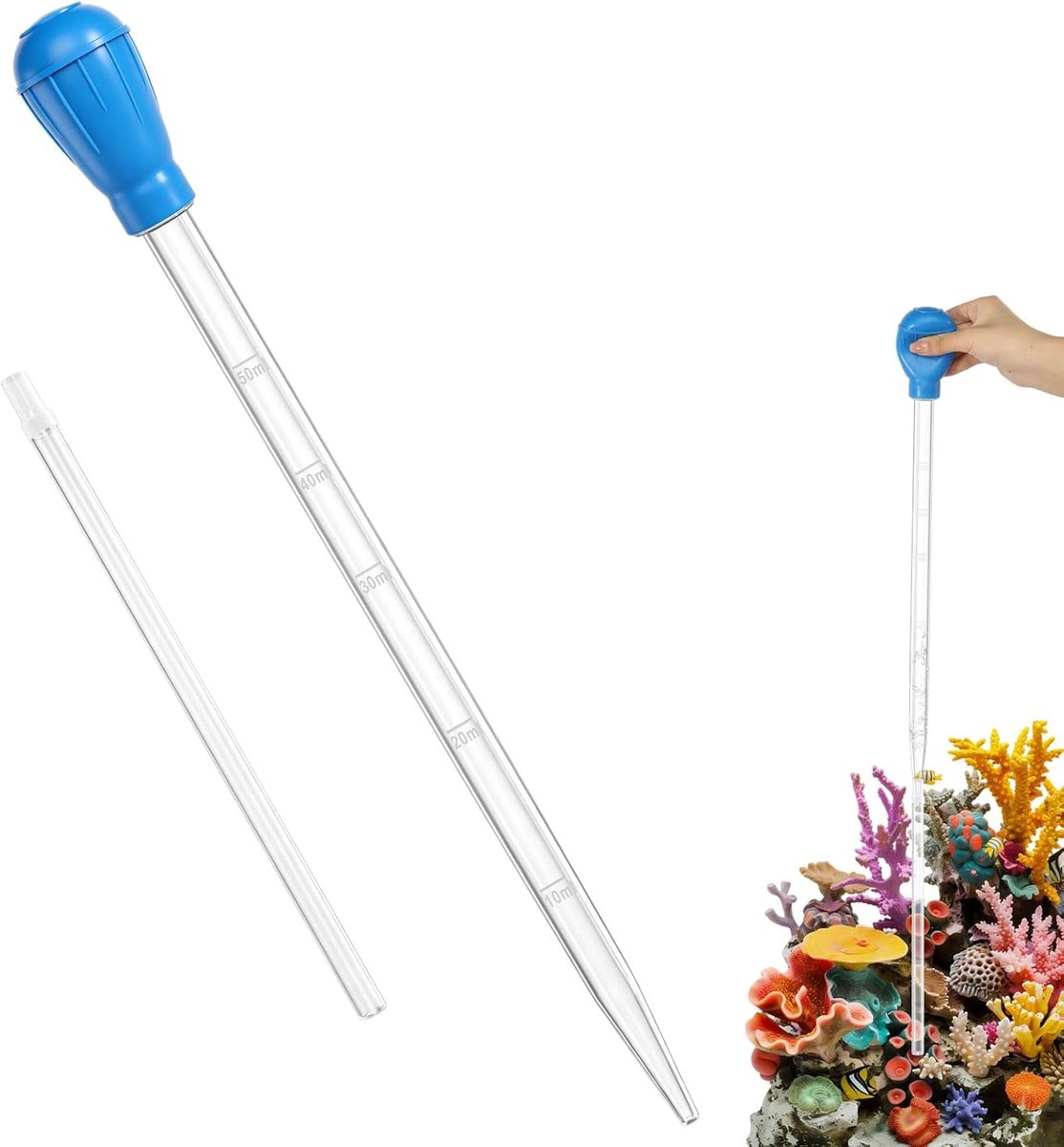 SnelShoppen - Extra lange aquariumspuit 70 cm, 50 ml waterwisselsifon met 25 cm verlengbuis voor aquariumreiniging, mulm-afzuiging voor visvijvers