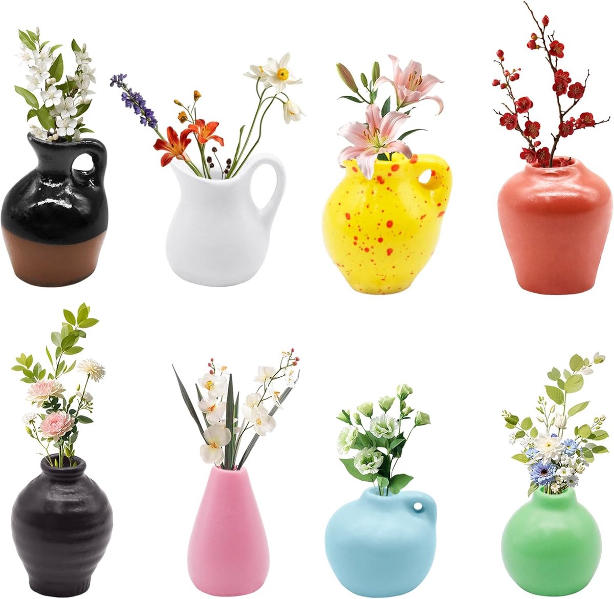 SnelShoppen - Mini Vase Magnets Set - 8 Stuks 3D Resin Vazen met Magneten - Schattige Fridge Accessoires voor Keuken en Kantoor - Decoratie met Bloeme
