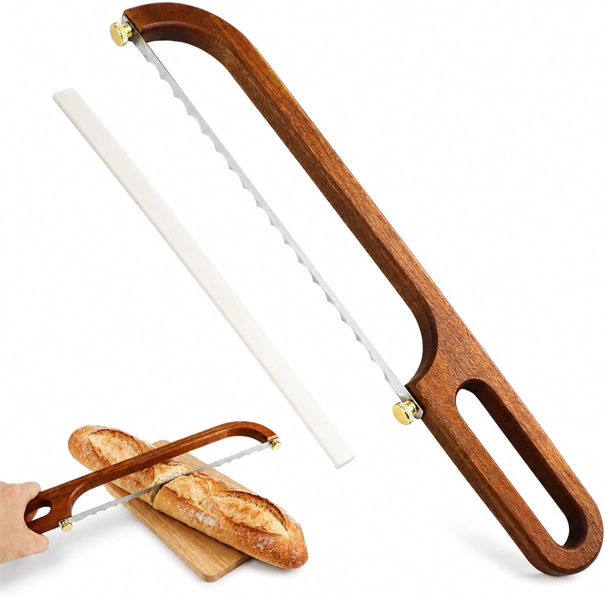 SnelShoppen - Broodsnijder met Broodmes - Verstelbare Houten Broodsnijder met Snijdikte-instelling - Ideaal voor Zelfgebakken Brood, Zuurdeeg en Bague