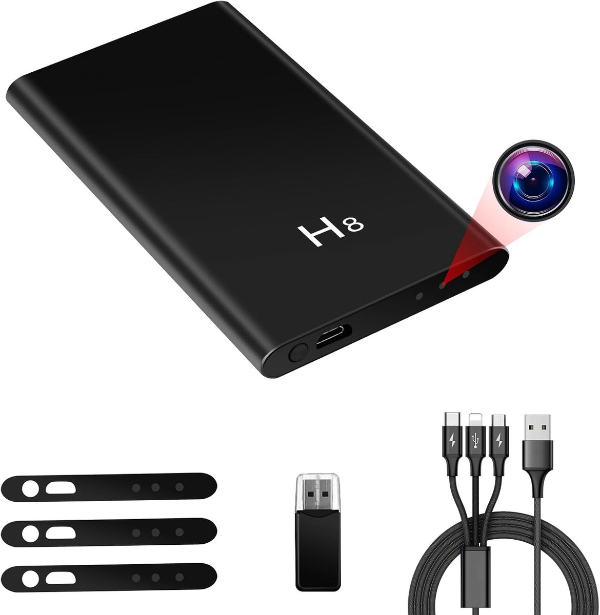 SnelShoppen - Mini HD 1080P Camera Power Bank 5000 mAh, Draagbare Video Camera met Nachtzicht, Gravity Sensor, 3-in-1 Kabel voor Binnen en Buiten Gebr