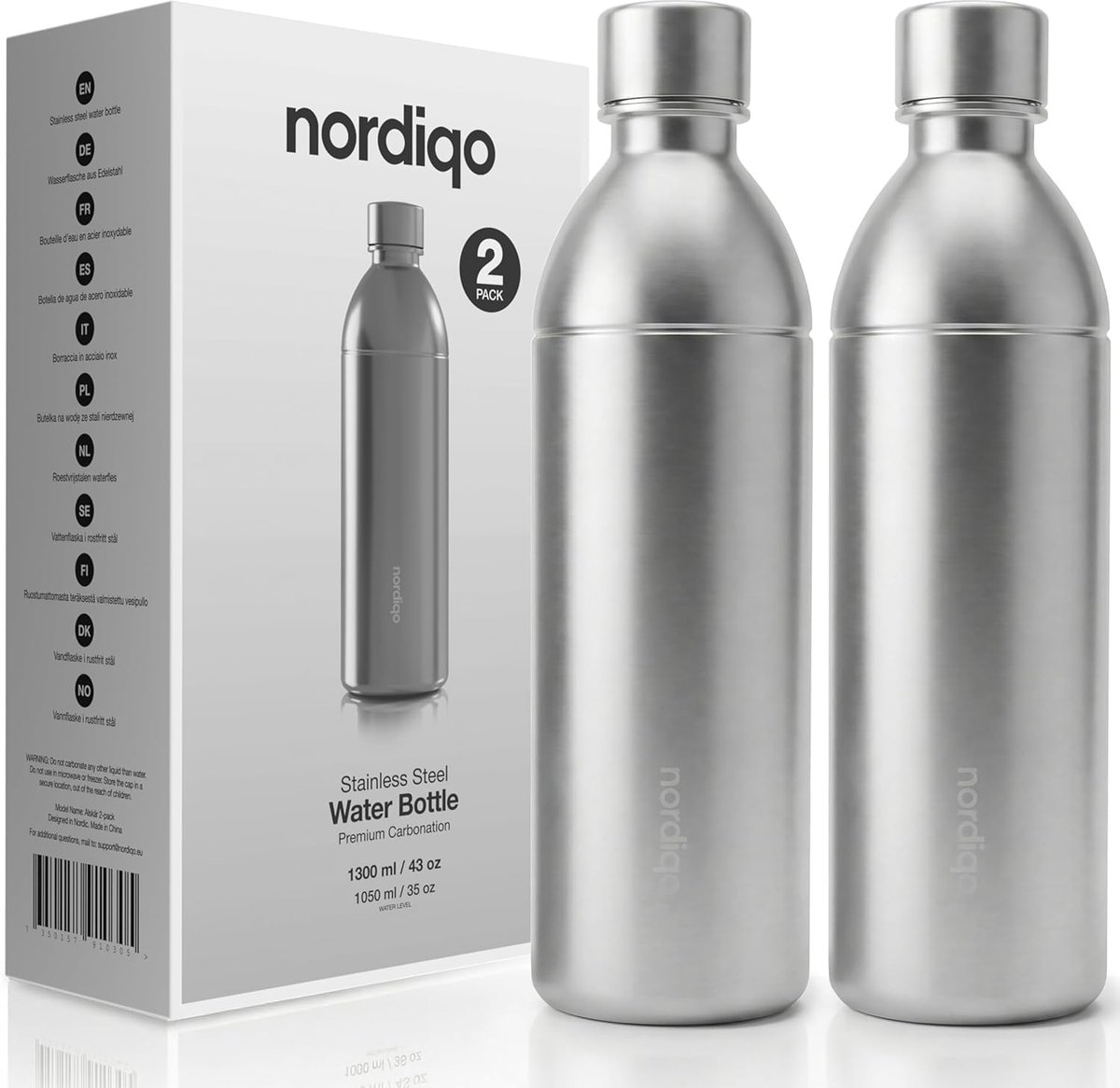 SnelShoppen - Premium RVS Fles 1.3L | Geschikt voor Aarke Carbonator | Vaatwasserbestendig | Lekvrij | BPA-vrij | Extra Dikke Staal | 2-Pack