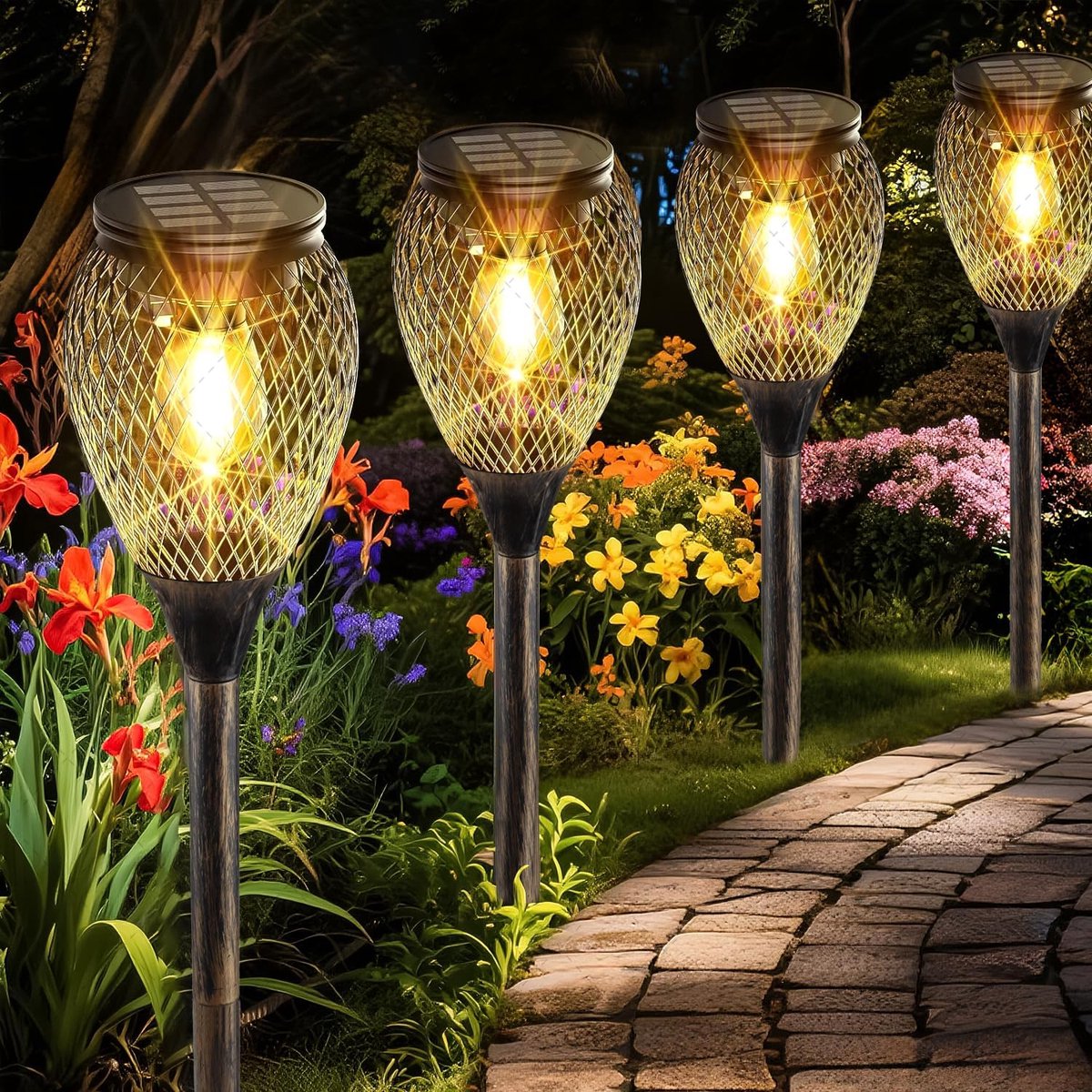 SnelShoppen - Solar Lights Outdoor Tuinverlichting 4 Pack - Superhelder Waterdicht - LED Lampen - Draadloze Solar Lampen voor Oprit, Pad, Tuin, Patio,