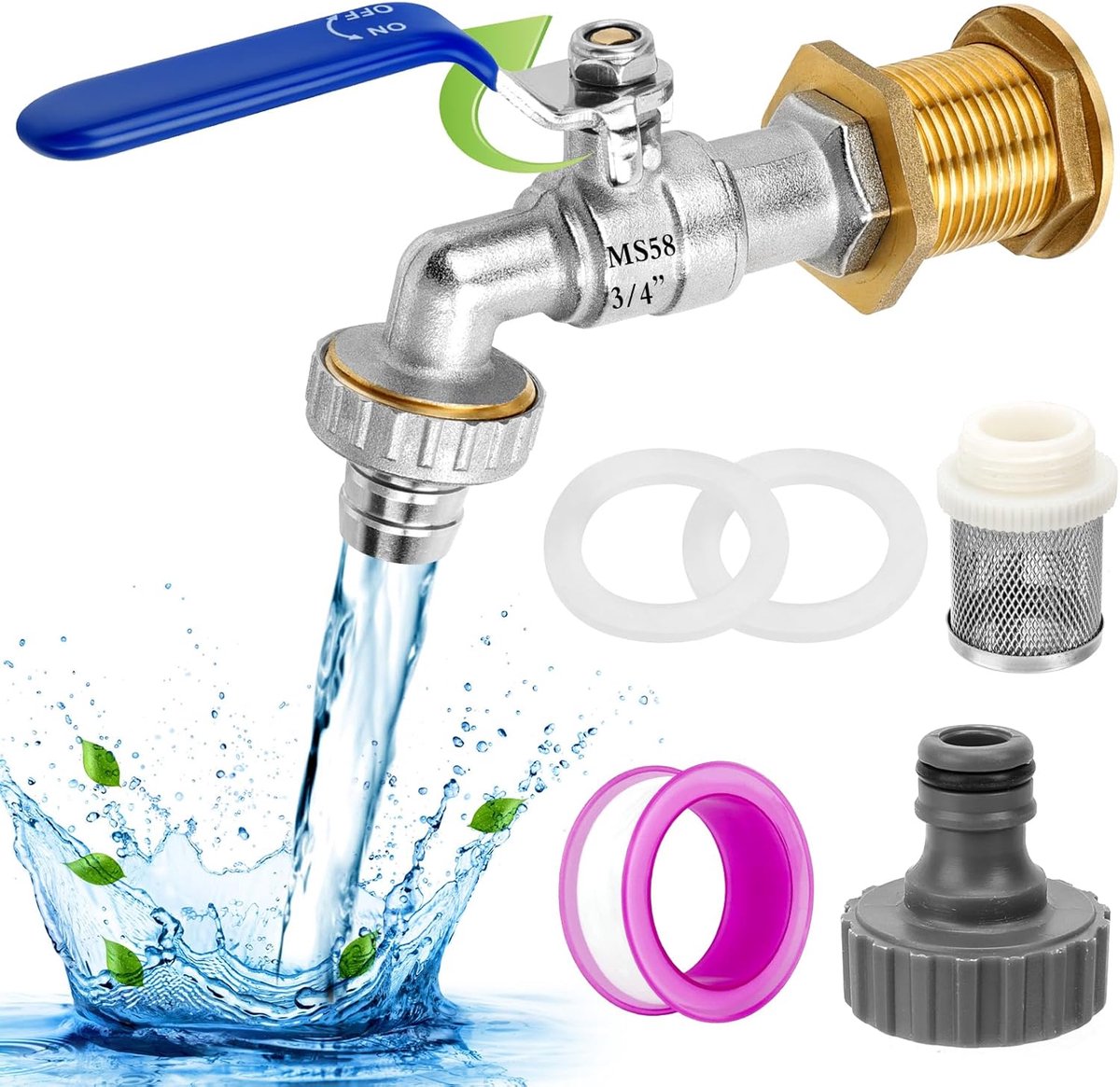 SnelShoppen - Tank Tap 1000 L 3/4" Tap Regenwater Frostbescherming Water Tank Adapter met Messing Tap Aansluiting Roestvrij voor Tuin Keuken Badkamer