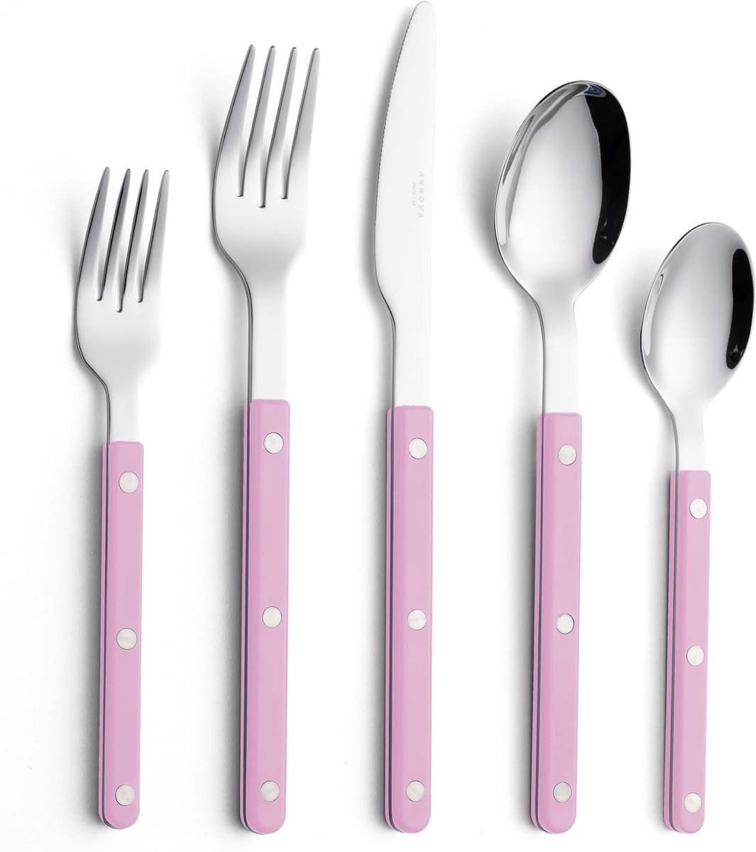 SnelShoppen - 10-delige Kleurige RVS Tafelbestek Set voor 4 Personen - Lichtroze Bestekset met Messen, Vorken, Lepels voor Feest, Keuken en Kinderen