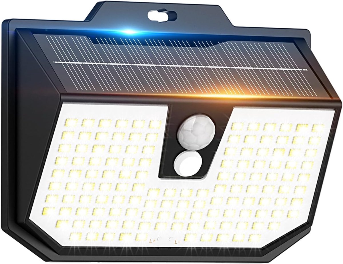 SnelShoppen - Buitenlamp op zonne-energie met Bewegingsmelder, 3 Modi, IP65 Waterdicht LED Tuinverlichting, Koud Wit voor Muur, Garage, Carport en Pat