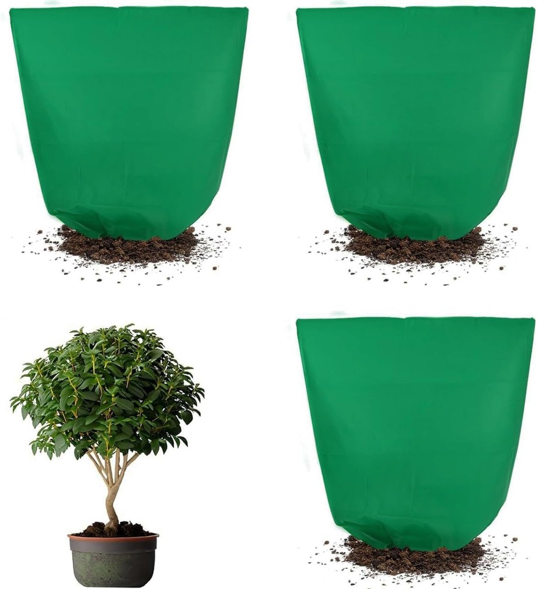 Frostbescherming voor Planten - Set van 3 Groene Beschermdoeken 80 x 100 cm voor Bomen en Str shrubs in de Winter met Trekkoord