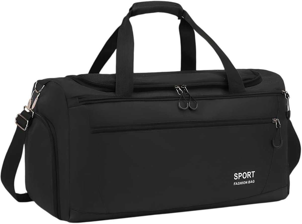 SnelShoppen - Grote Sporttas met Schoencompartiment, Duurzame Reistas voor Fitness, Camping, Vakantie, Zwart 51x25x29 cm