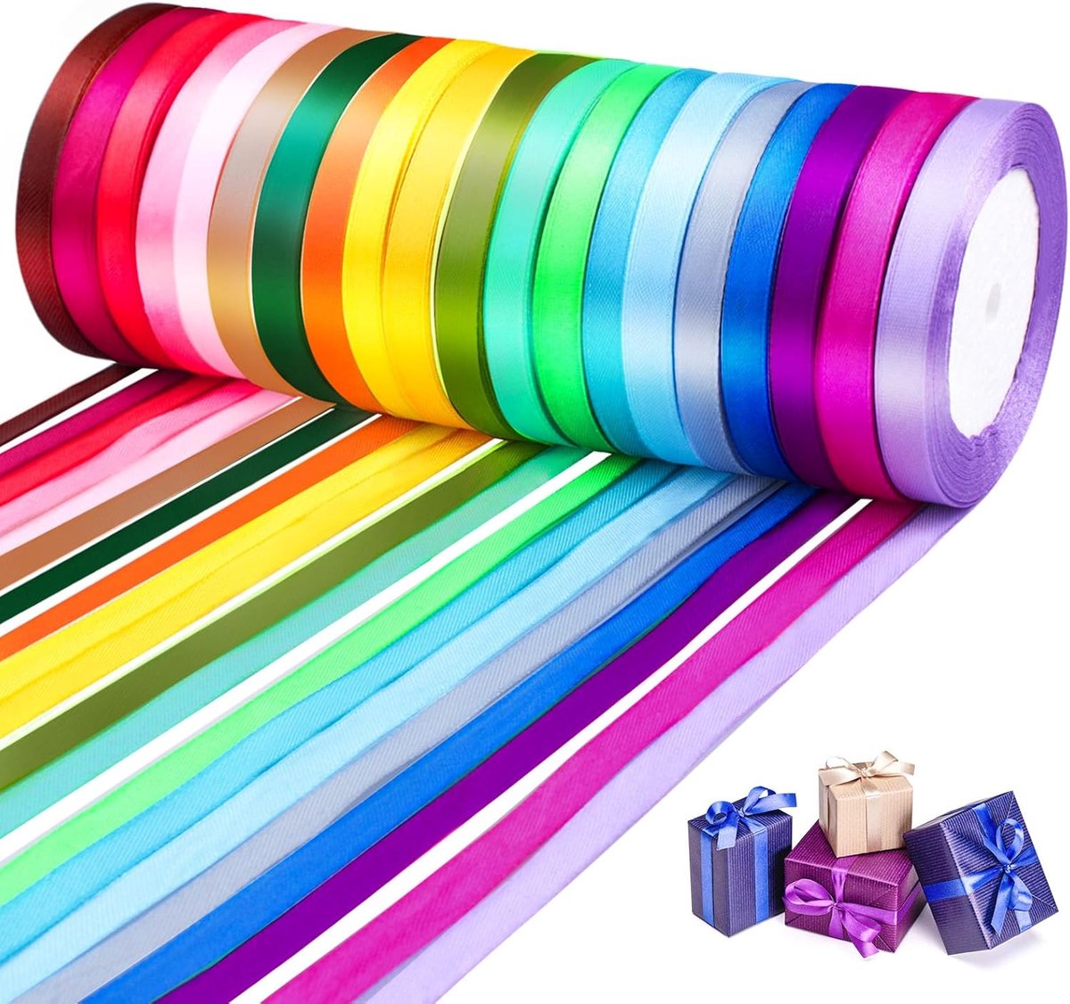 SnelShoppen - Geschenklint 20 Kleuren Cadeaulint 10 mm x 22 m Satijnen Lint voor Bruiloft Verjaardag Geschenkverpakking Decoratielint