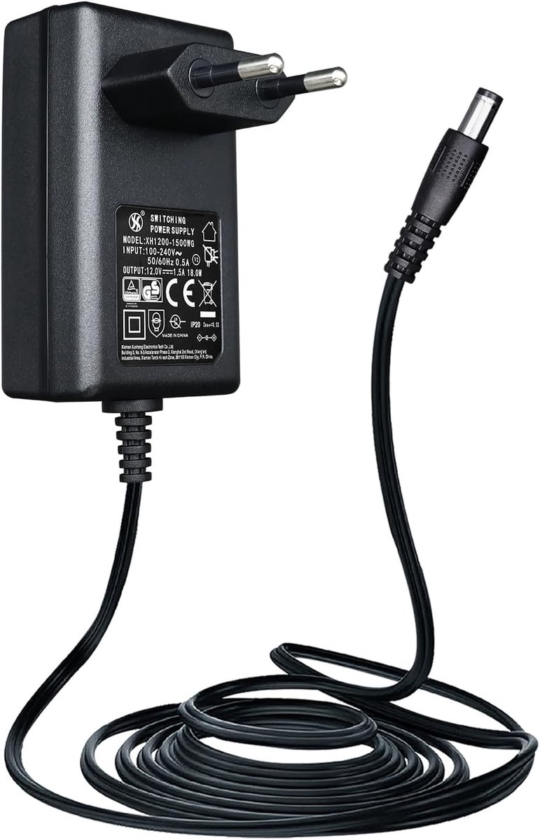 SnelShoppen - 12V 1.5A Power Adapter AC/DC 100-240V 18W met 1.8m Kabel en 5.5x2.1mm Stekker - CE Gecertificeerd voor Thuis, Kantoor en Reizen