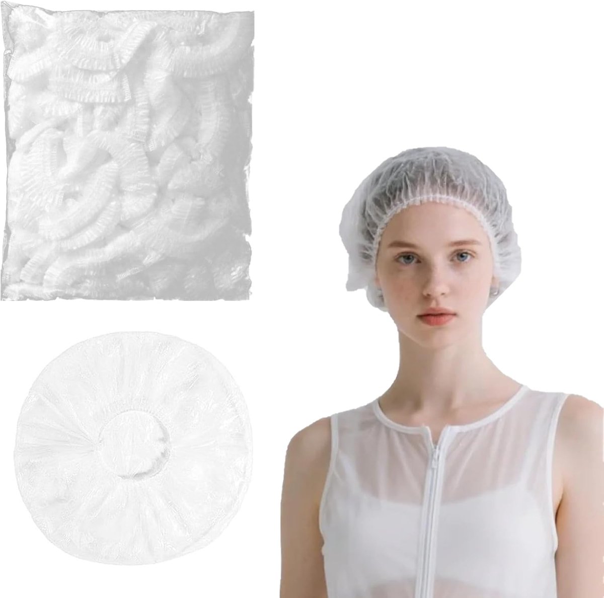 SnelShoppen - 100 Stuks Wegwerp Douchkappen, Waterdichte Dikke Plastic Haarbadcaps voor Mannen en Vrouwen, 42cm Elastische Douchkap voor Thuis, Spa, S