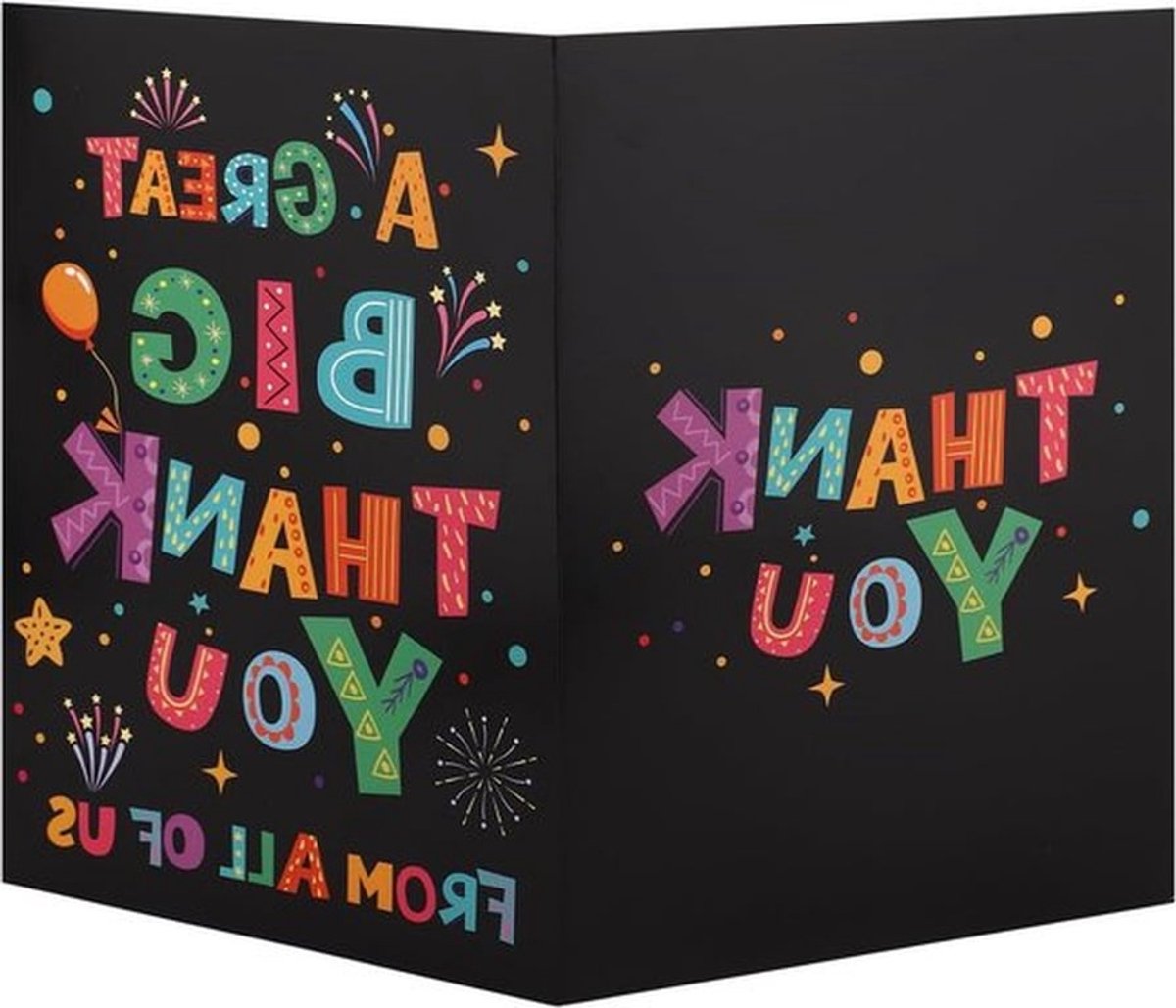 Grote Kleurrijke Bedankkaart 40x27cm met Envelop - Jumbo Formaat voor Baas, Leraar en Personeel - Zwart Ontwerp