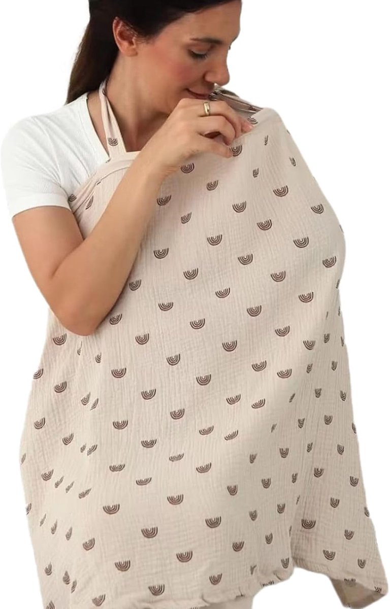 SnelShoppen - Muslin Baby Borstvoeding Dekentje 100% Katoen Ademend Verpleegschort met Stevige Bandjes voor Moeder, Multifunctionele Autostoel Canopy,
