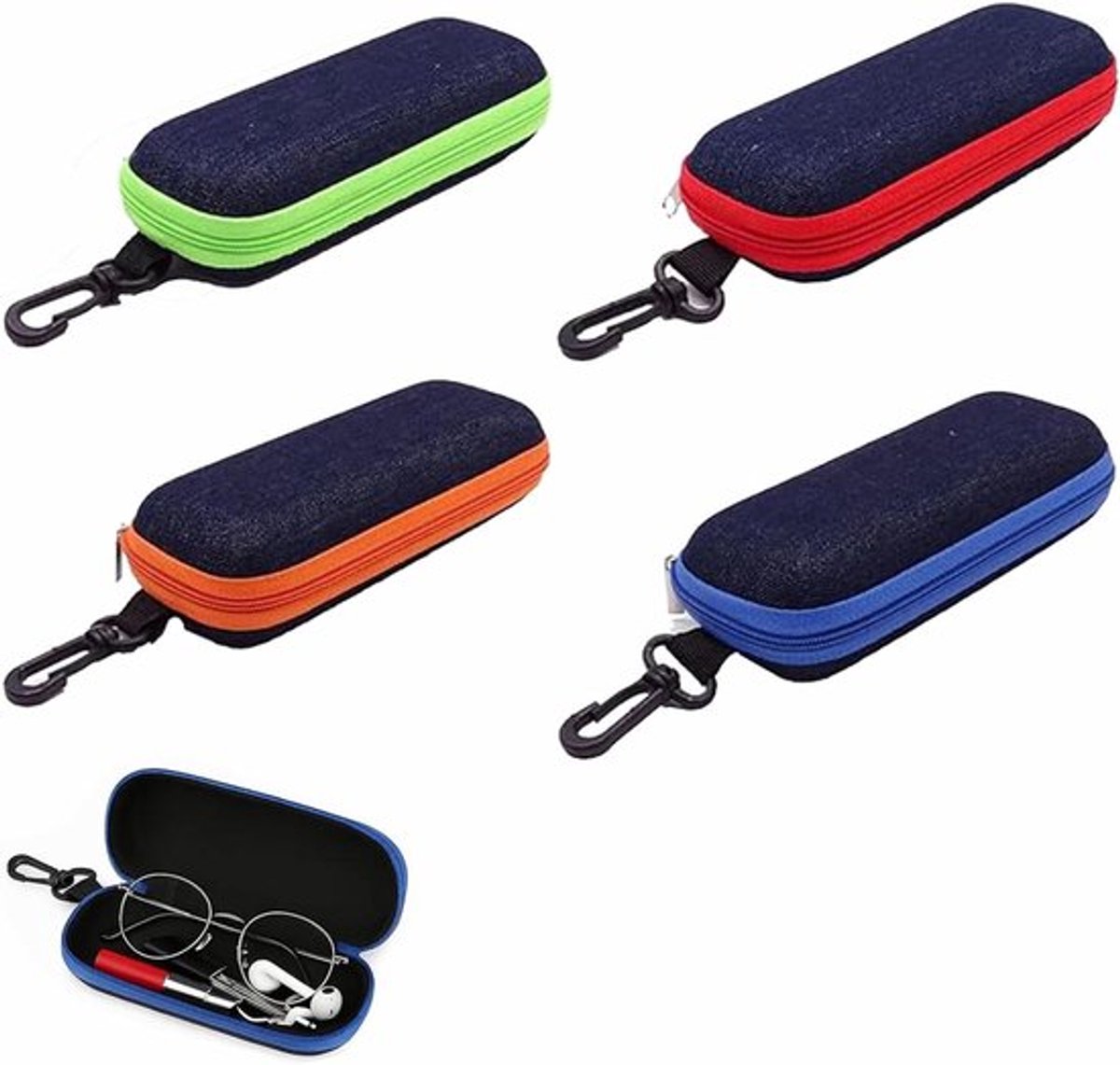 4 stuks Brillenkoker Set - Zwart - Draagbaar en Veilig - Geschikt voor 16*6.5*5.6cm Brillen