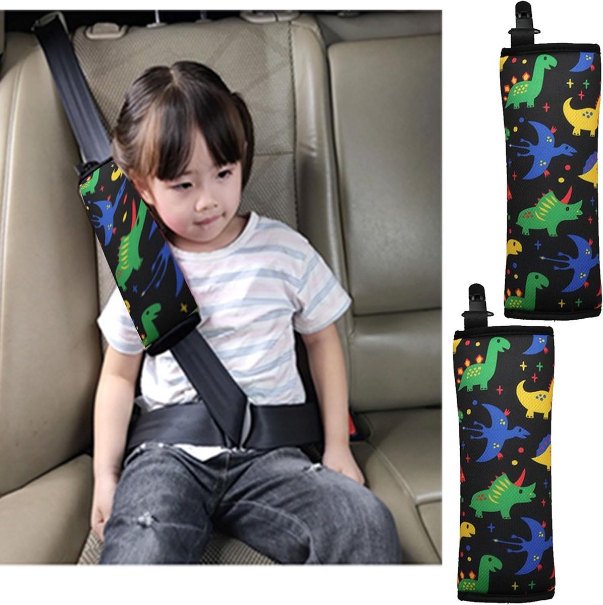 Dino Zitveiligheid Covers voor Kinderen - 2 Stuks, Comfortabele en Veilige Autogordel Beschermers, Geschikt voor Alle Auto's