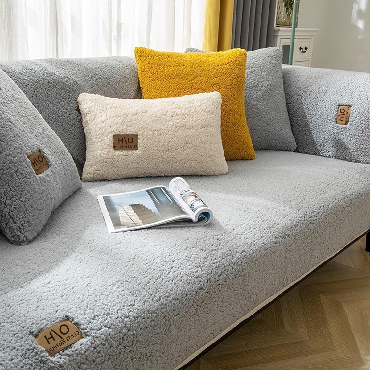 Hoekbank Beschermhoes voor 1/2/3/4-zits Sofa - Wasbare en Antislip Velours Hoes voor L-vormige Banken, Grijs, 70 x 90 cm