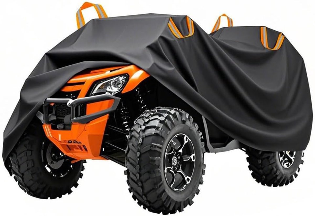 SnelShoppen - Quad ATV Covers Waterproof UV Bescherming Zwart - ATV Tarpaulin 210D Polyester met Reflecterende Strepen en Buckle Straps - XL (210 x 12