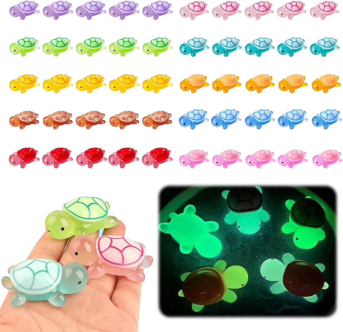 SnelShoppen - Mini Leuchtende Turtle Kröten Harz - 50 Stuks Miniatuur Resin Schildpadden in 10 Kleuren - Decoratie voor Tuin, Aquarium, DIY en Thuis