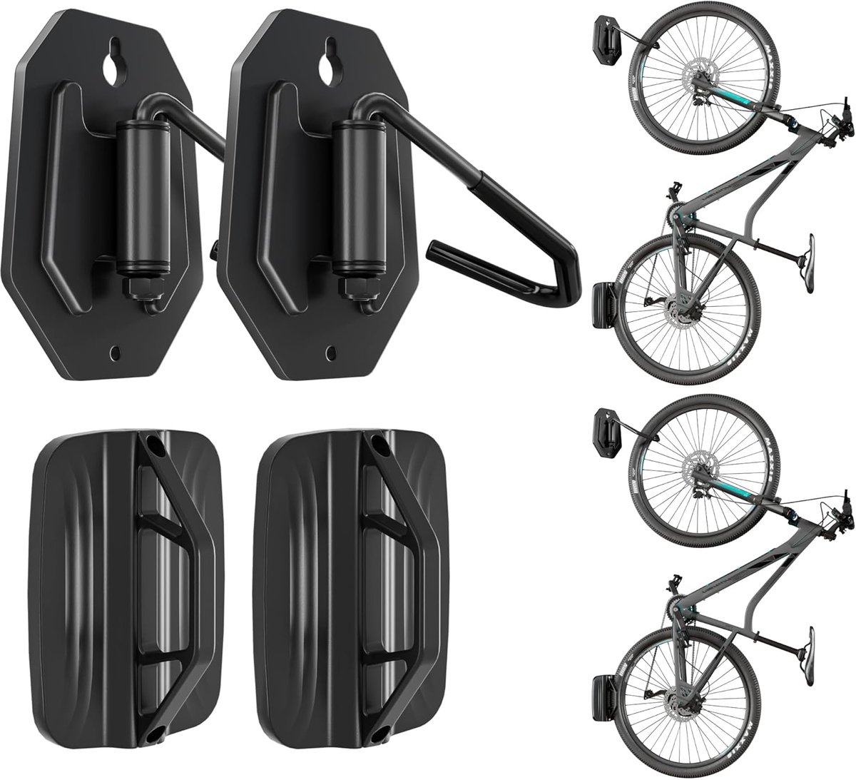 SnelShoppen - Rotating Bicycle Wall Mount - Vertical Fietshouder Garage - Tot 30 kg - Draaibare Wandhouder - Ruimtebesparend - 2 Stuks - Zwart