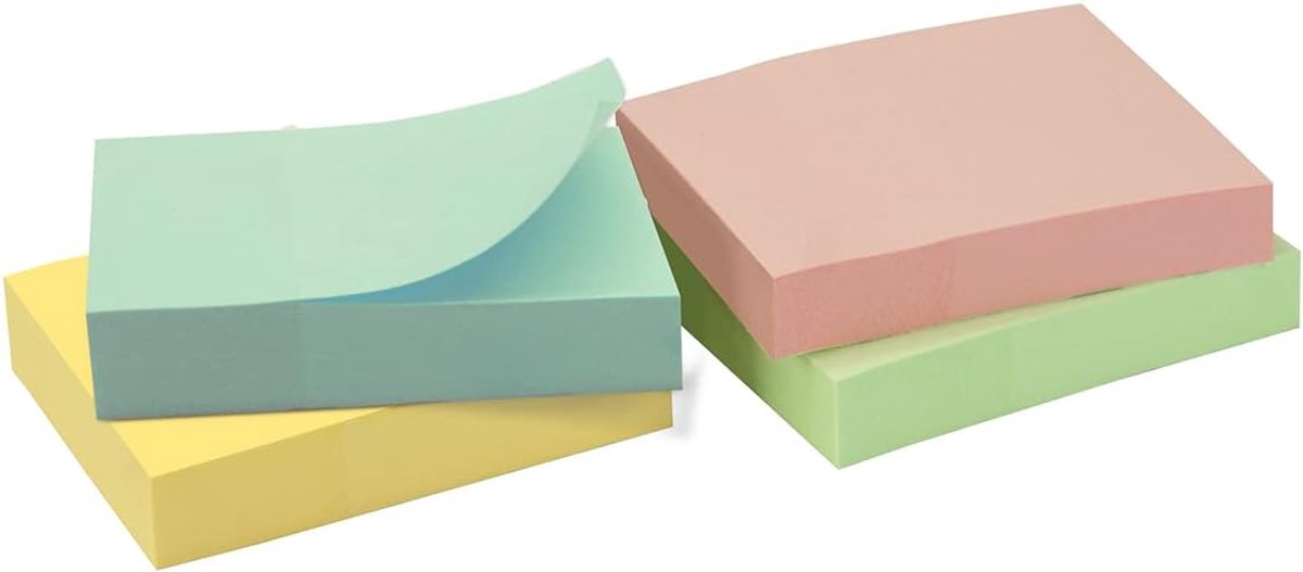 SnelShoppen - Herbruikbaar Notitieblok 4 x 100 Vellen, 50 x 37 mm, Plaknotities in Pastelkleuren, Verwijderbaar en Herpositioneerbaar, Ideaal voor Wer