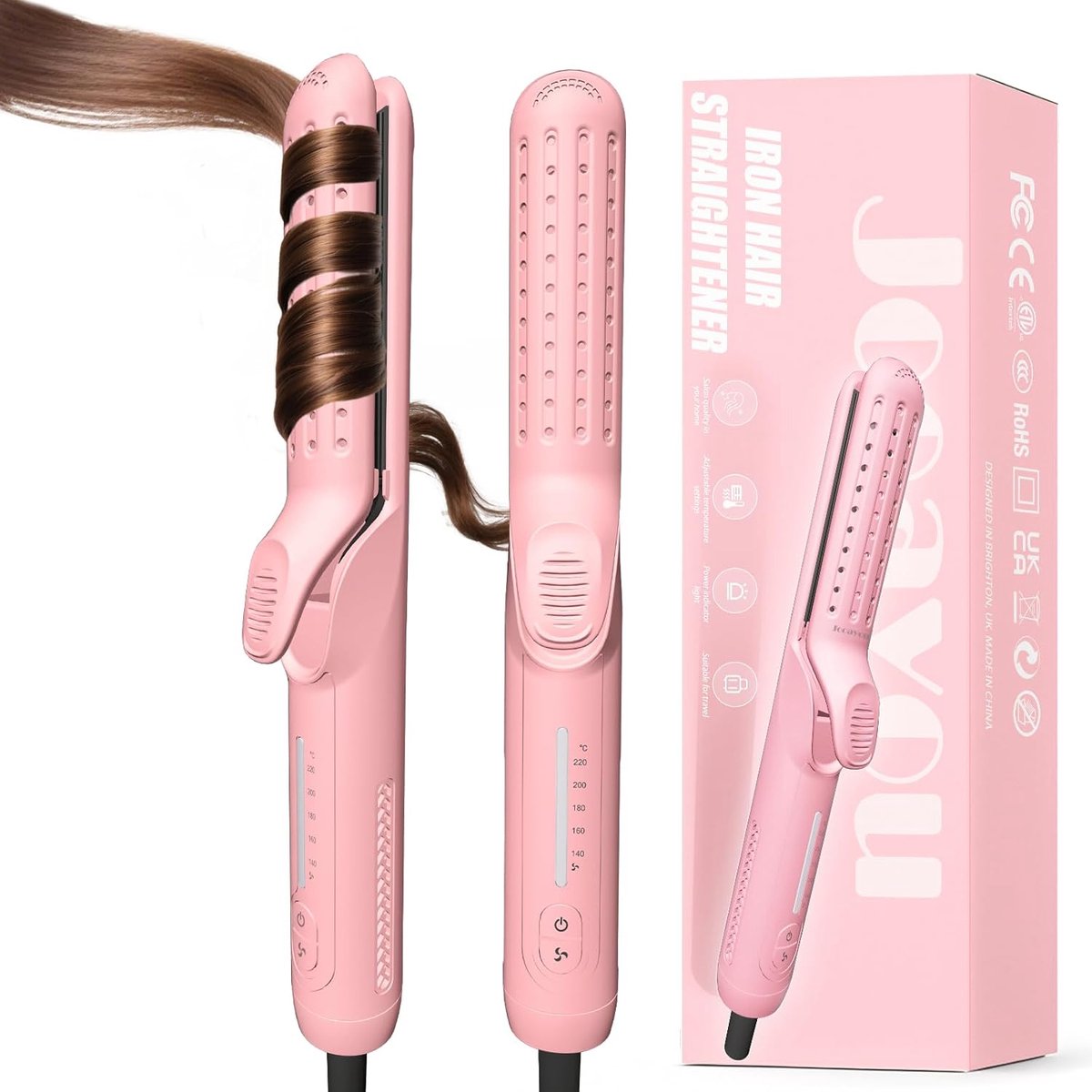 SnelShoppen - Curling Iron Hair Straightener voor Meisjes, Roze, Geschikt voor Krullen en Steil Haar, Titanium Platen, Ideaal voor Feest en Dagelijks