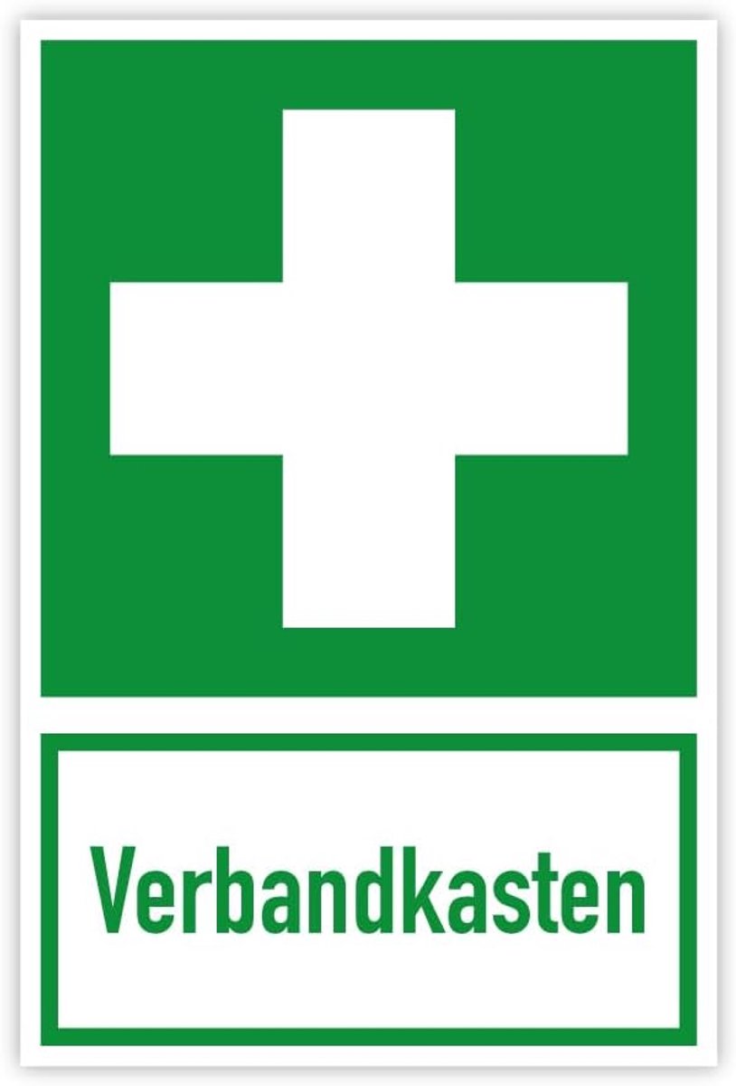 SnelShoppen - Sticker rescue sign 'First Hilfe' 10x15cm zelfklevend weerbestendig UV-bestendig met premium film voor eerste hulp kit, perfect voor thu