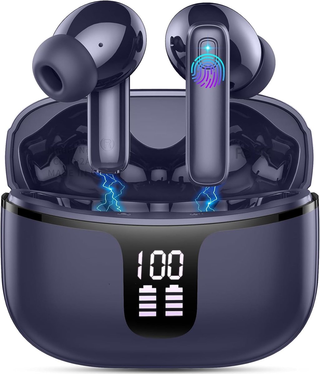 SnelShoppen - Bluetooth hoofdtelefoon 5.3 met HD microfoon, stereo HiFi geluid, 40 uur batterijduur, IP7 waterdicht, USB-C, draadloze sport hoofdtelef