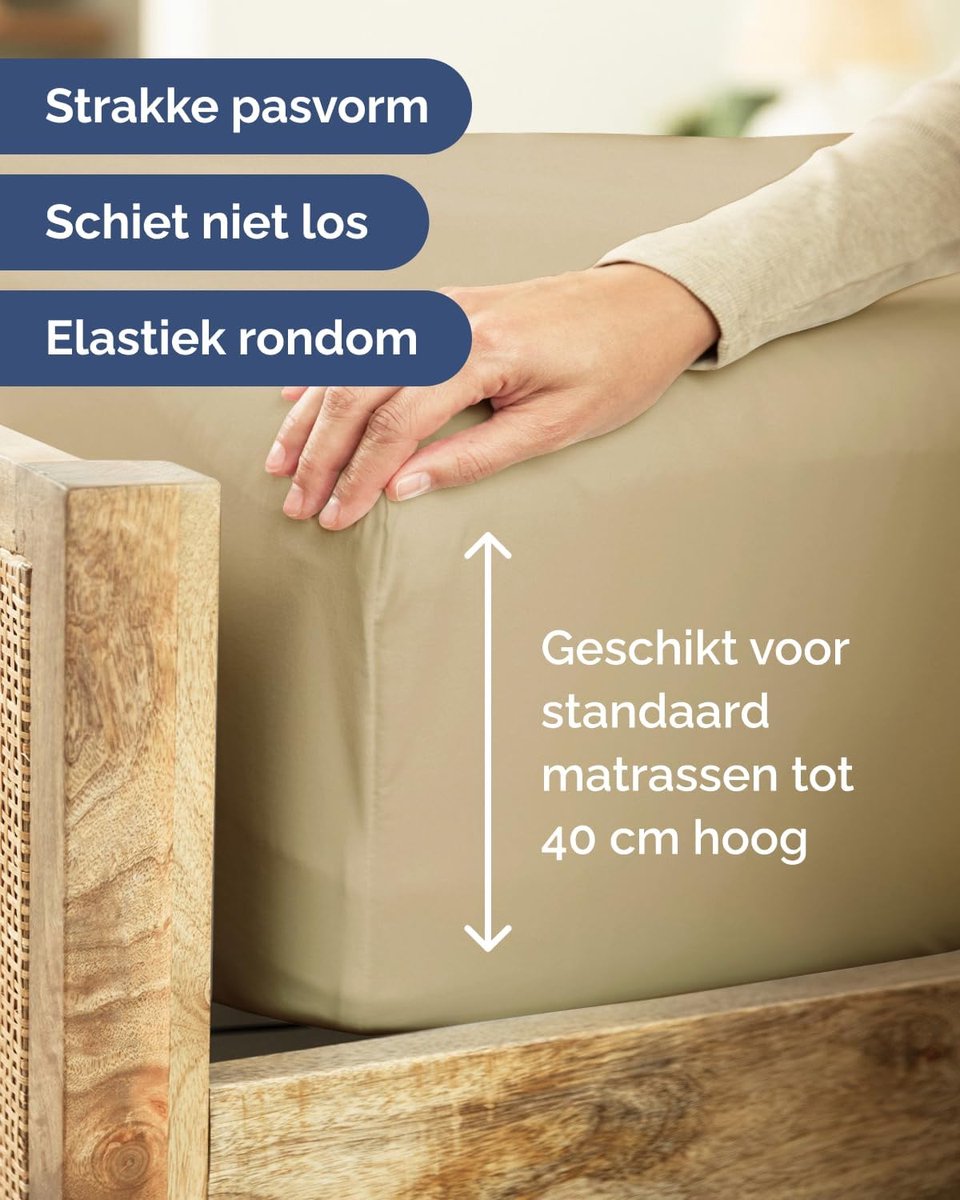 SnelShoppen - Fitted sheet 200x200 cm - 40 cm diepe hoeken - Microfibre polyester - Geschikt voor boxspring - Beige - OEKO-TEX gecertificeerd - Kleurv